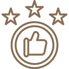 Thumbs up with three stars icon.